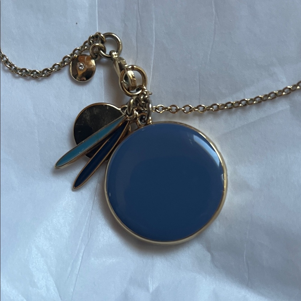J Crew Gold Locket Necklace with Blue Pendant